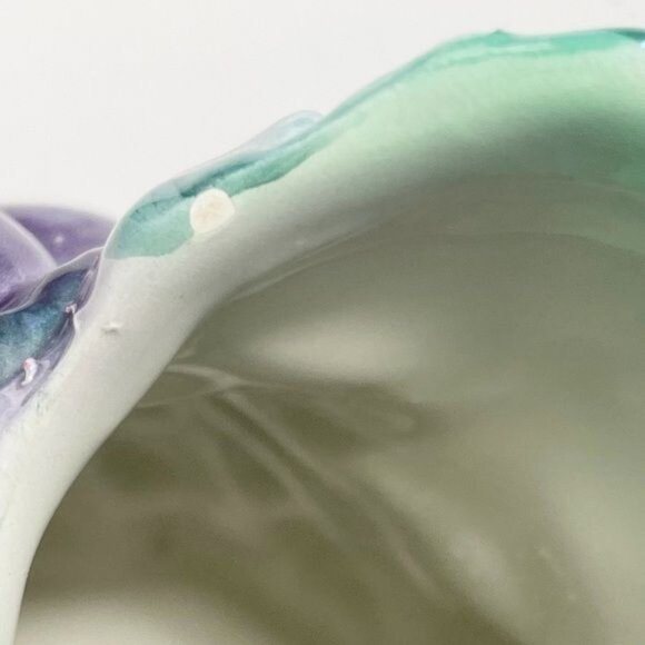 Vintage Ceramic Grape-Shaped Pitcher With Leaf Spout & Wooden-Style Handle - Picture 11 of 12